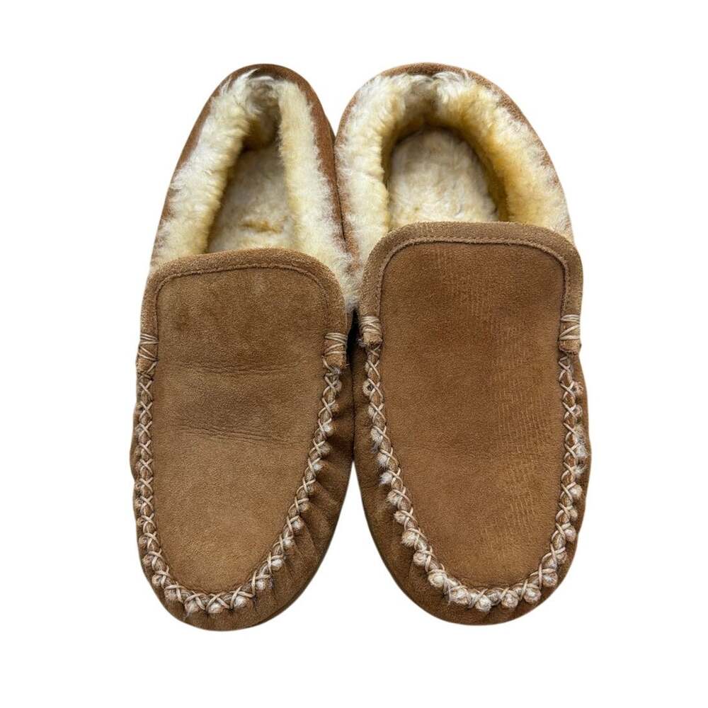 LL Bean Wicked Good Venetian Slippers Mens Suede Shearling Moccasins Brown sz 10